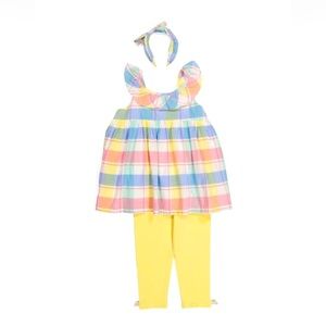 Tommy Bahama Pastel Plaid Ruffle Top & Leggings Set w/ Headband Girls 5 Easter